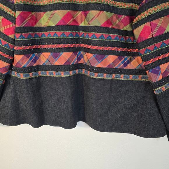 Coldwater Creek Jacket Women's 16 Black Denim Multicolored Embellished Artsy - Picture 9 of 15